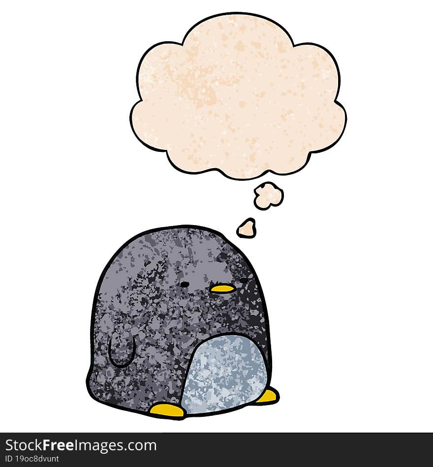 cute cartoon penguin and thought bubble in grunge texture pattern style