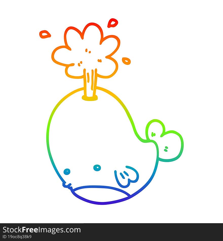 Rainbow Gradient Line Drawing Cartoon Spouting Whale