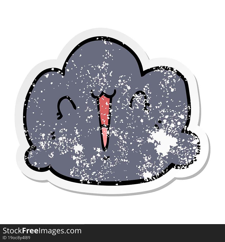 Distressed Sticker Of A Happy Cloud Cartoon