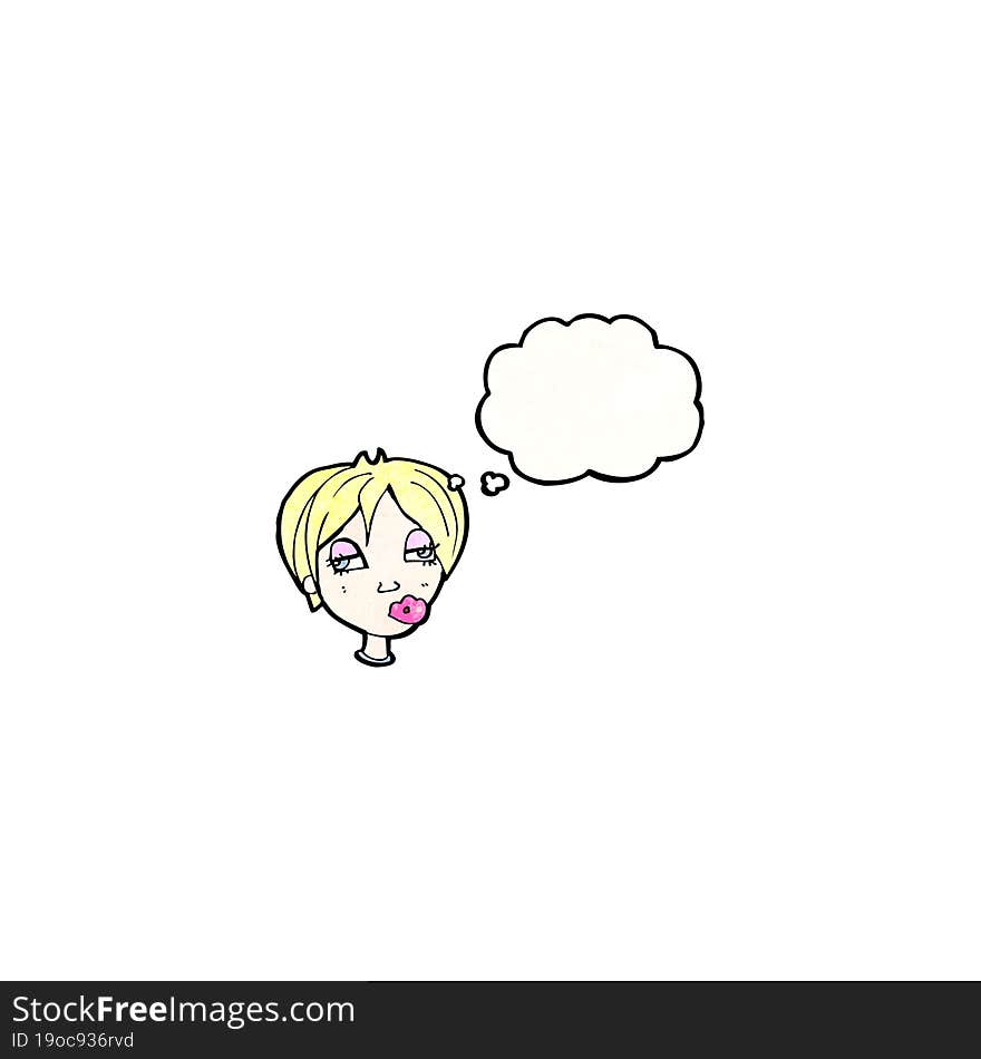 cartoon blond woman with thought bubble