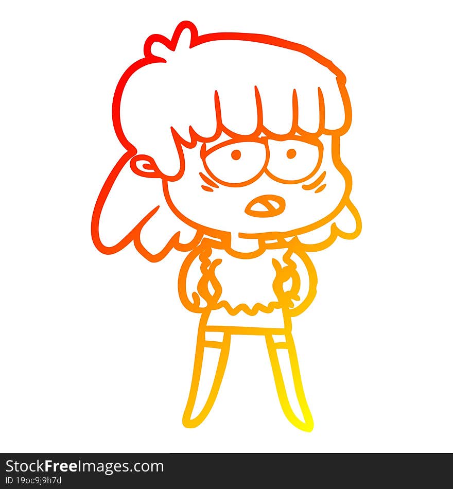 warm gradient line drawing cartoon tired woman