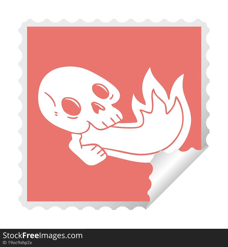 fire breathing quirky cartoon skull sticker