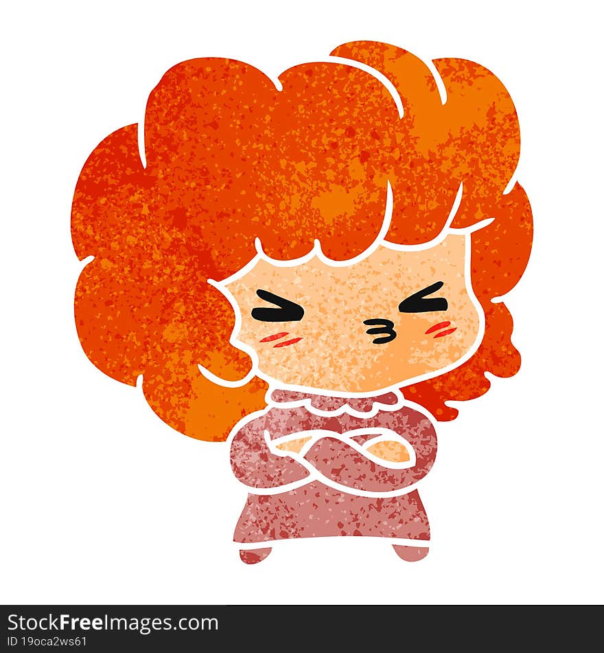 retro cartoon illustration of a cute cross kawaii girl. retro cartoon illustration of a cute cross kawaii girl