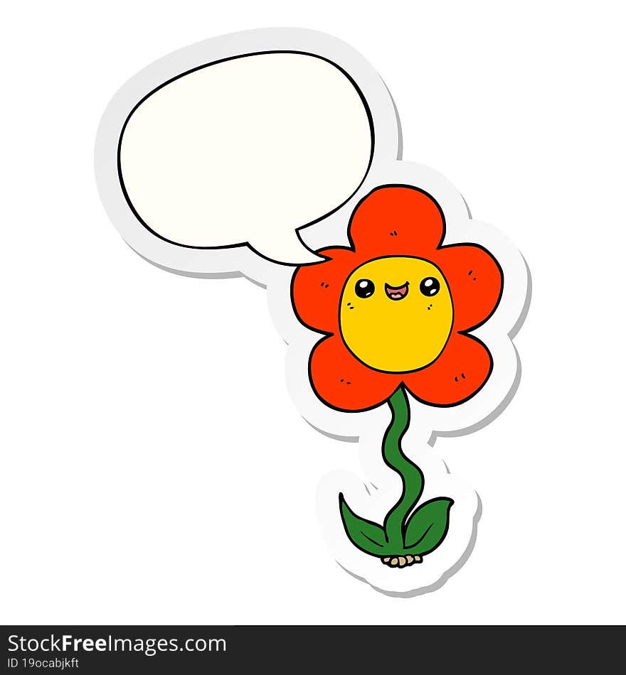 cartoon flower with speech bubble sticker. cartoon flower with speech bubble sticker