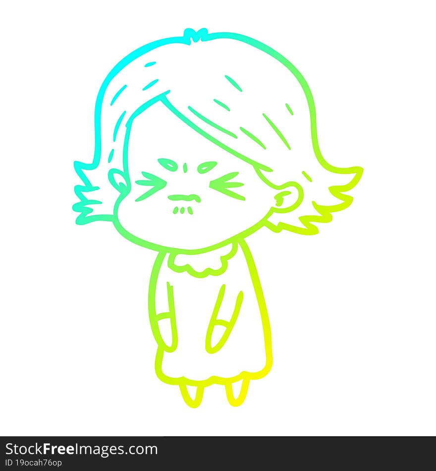 Cold Gradient Line Drawing Cartoon Angry Woman