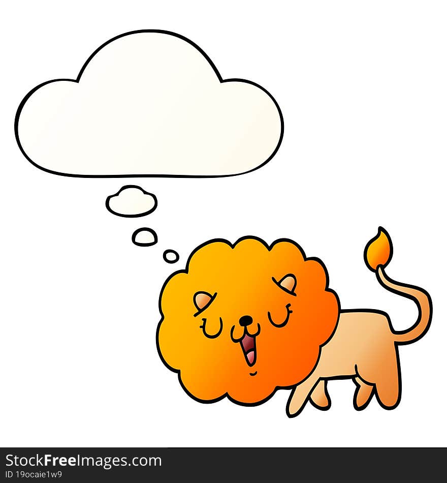 cute cartoon lion and thought bubble in smooth gradient style