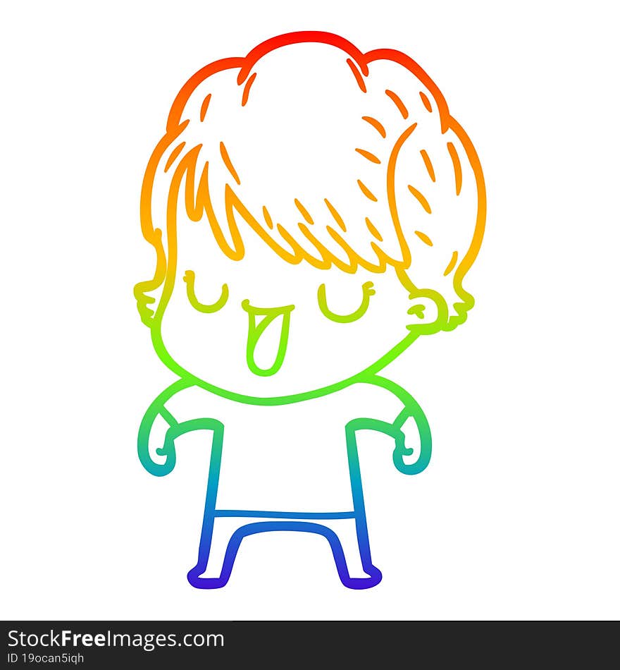 rainbow gradient line drawing cartoon woman talking