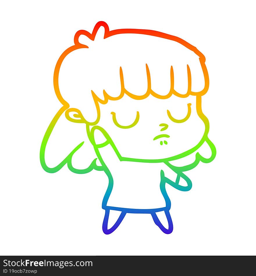 rainbow gradient line drawing cartoon indifferent woman