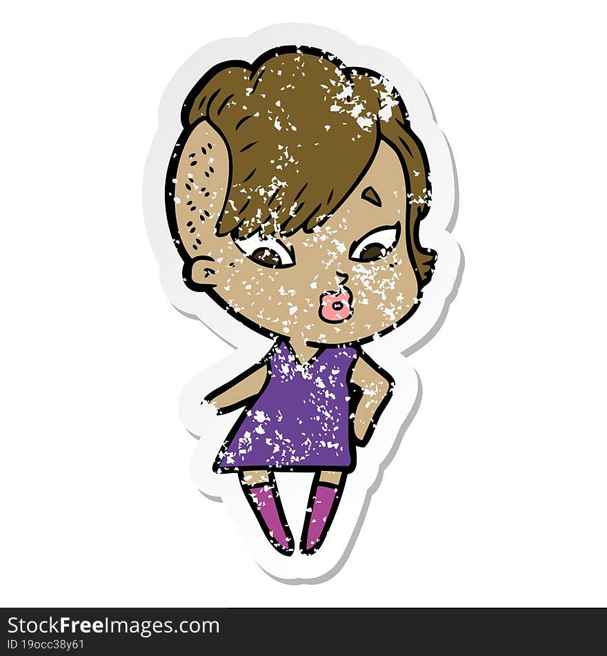 Distressed Sticker Of A Cartoon Surprised Girl