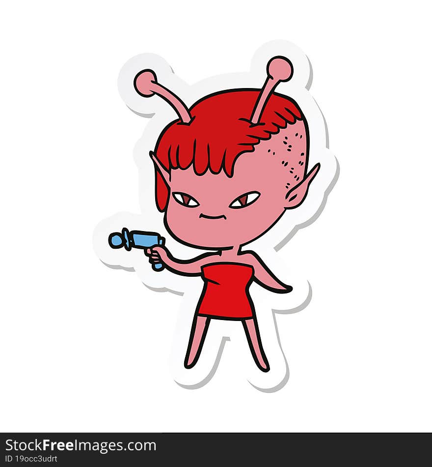 sticker of a cute cartoon alien girl