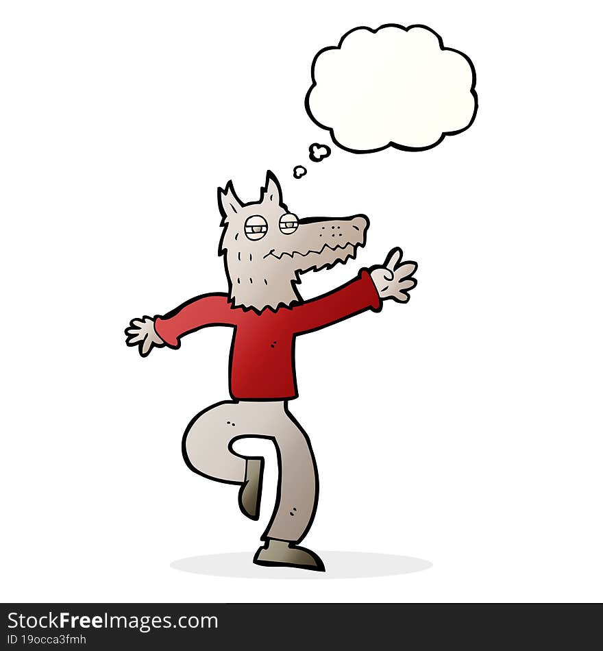 Cartoon Happy Wolf Man With Thought Bubble