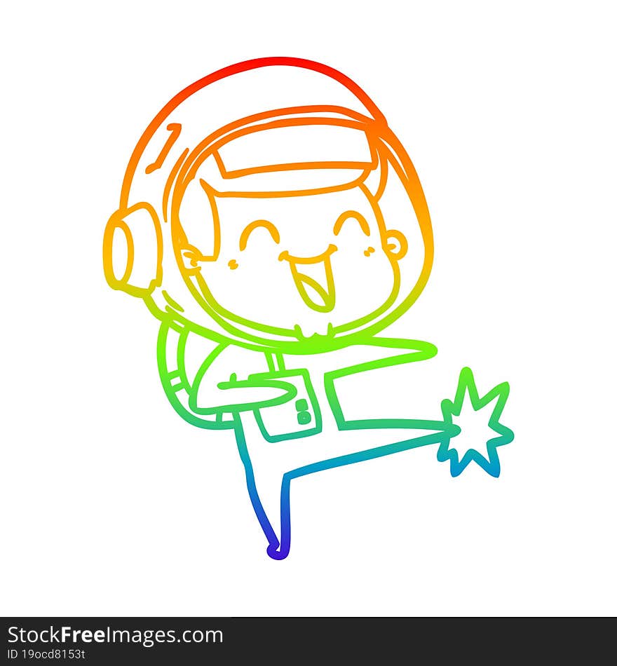 rainbow gradient line drawing of a happy cartoon astronaut