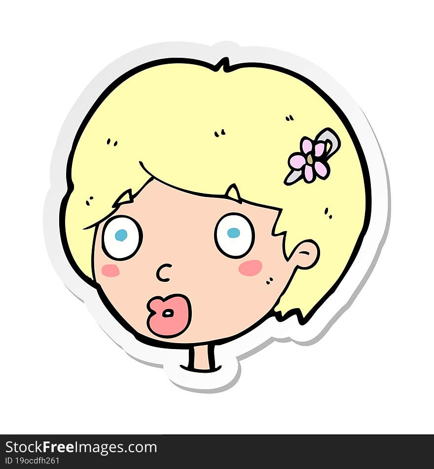 Sticker Of A Cartoon Surprised Female Face