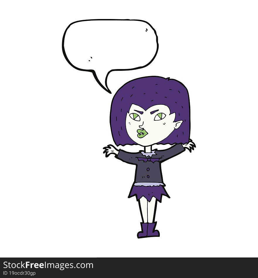 cartoon vampire girl with speech bubble