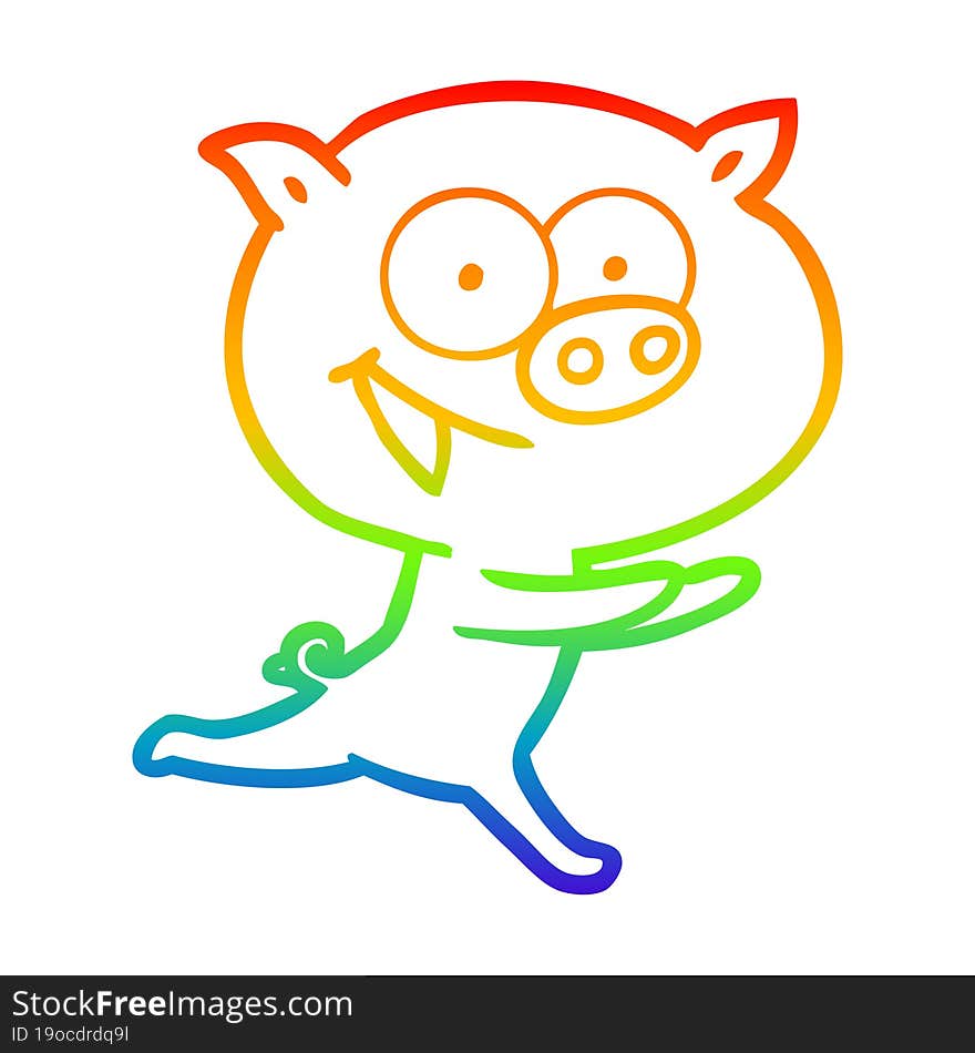 Rainbow Gradient Line Drawing Cheerful Pig Cartoon