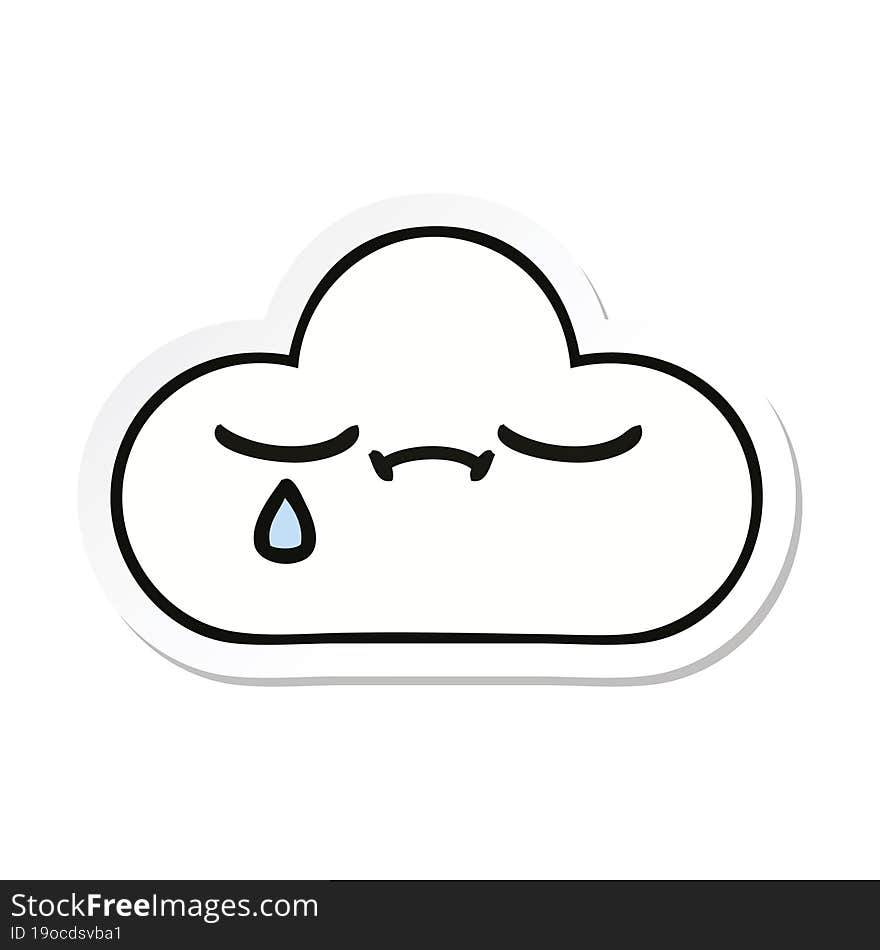 sticker of a cute cartoon sad cloud