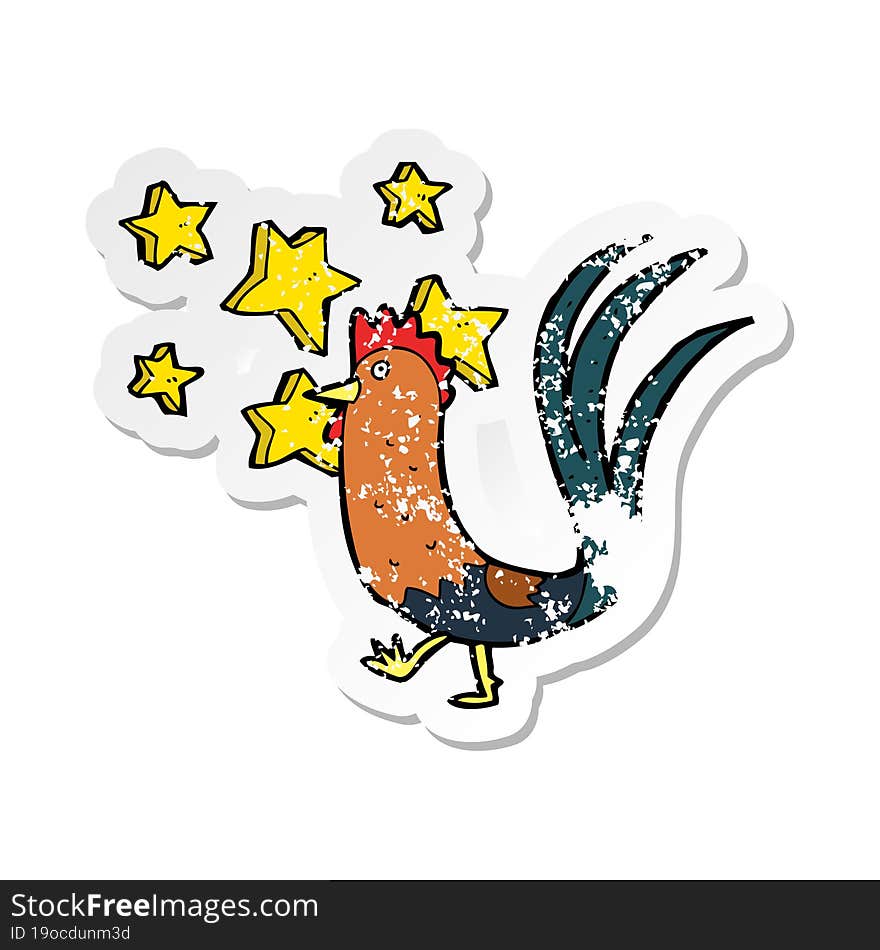 Retro Distressed Sticker Of A Cartoon Prize Cockerel