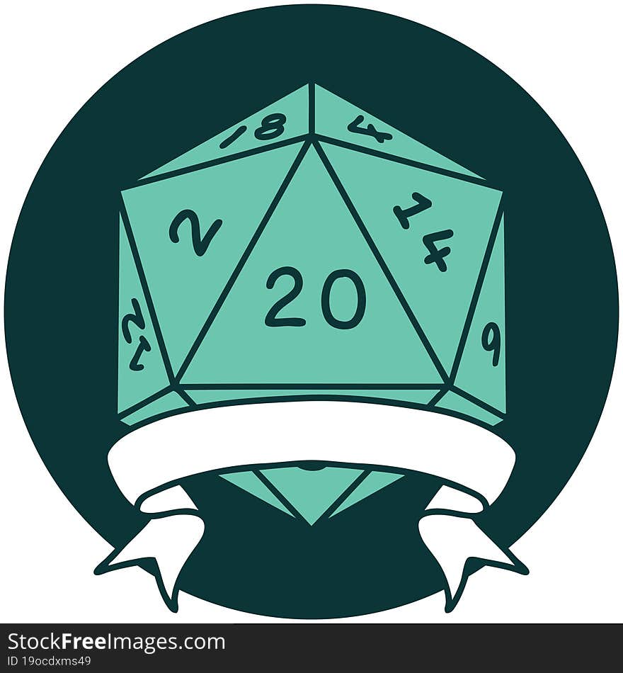 natural 20 critical hit D20 dice roll icon