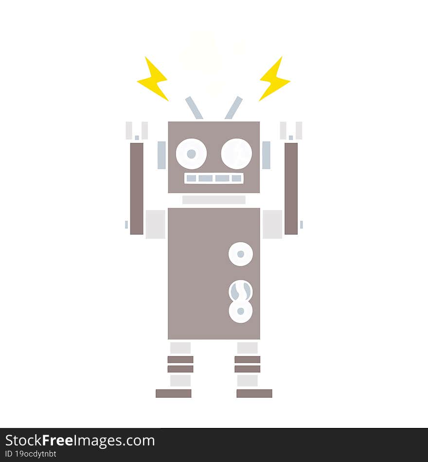 flat color retro cartoon malfunctioning robot