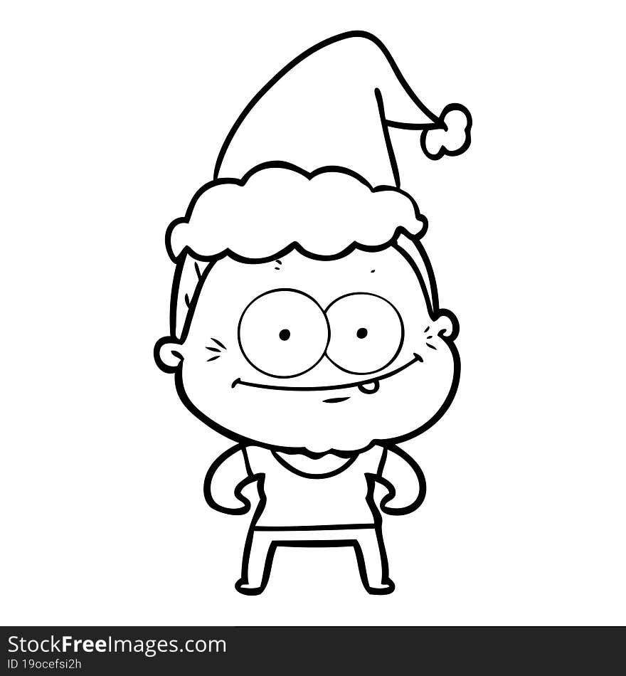 line drawing of a happy old woman wearing santa hat