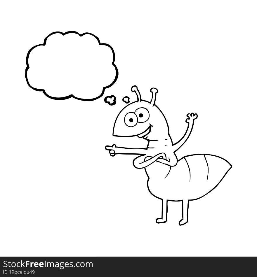 freehand drawn thought bubble cartoon ant