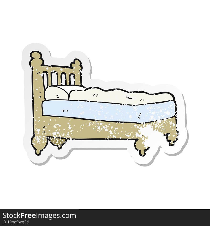 Retro Distressed Sticker Of A Cartoon Bed