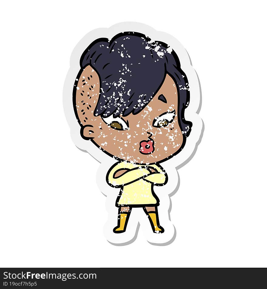 Distressed Sticker Of A Cartoon Surprised Girl