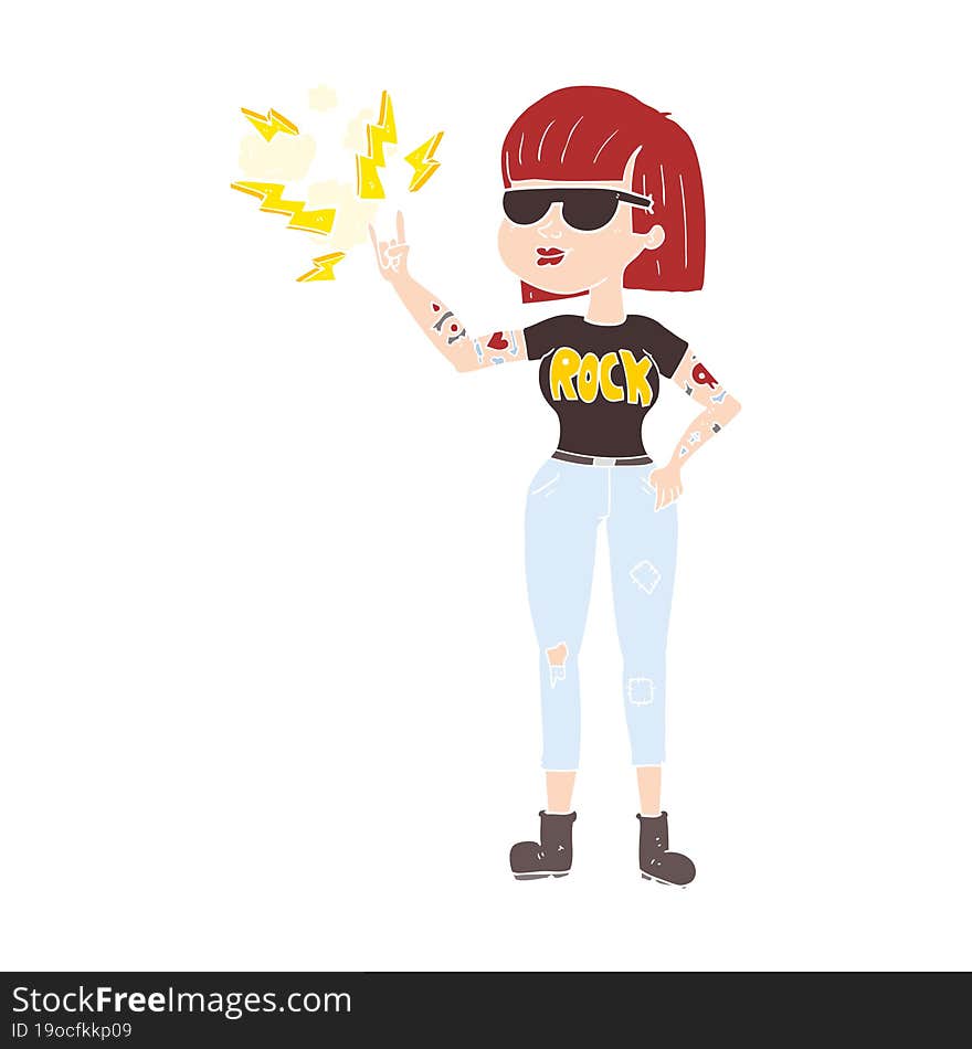 flat color illustration of a cartoon rock woman