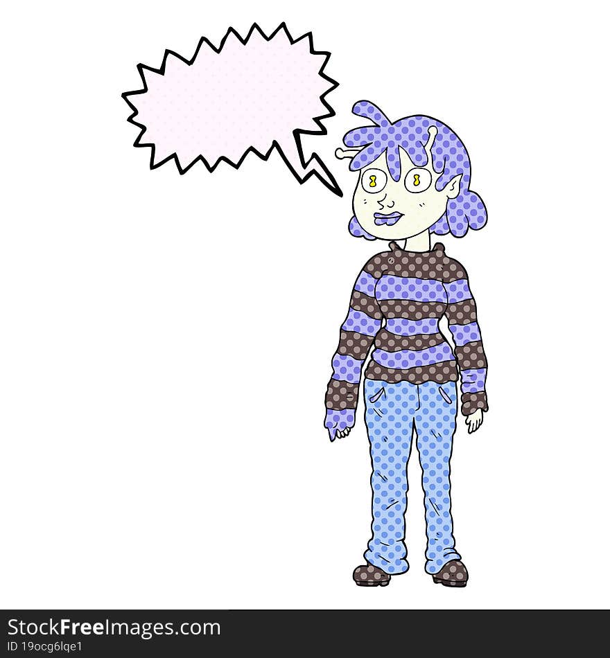 comic book speech bubble cartoon casual alien girl