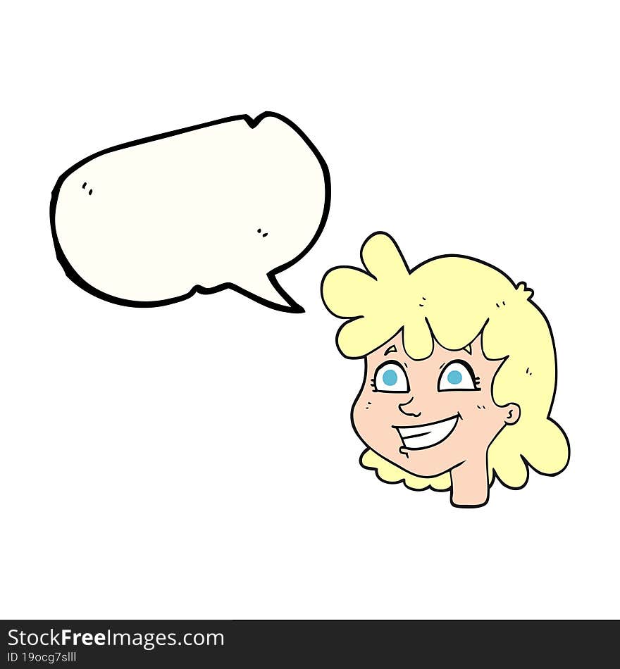 freehand drawn speech bubble cartoon female face