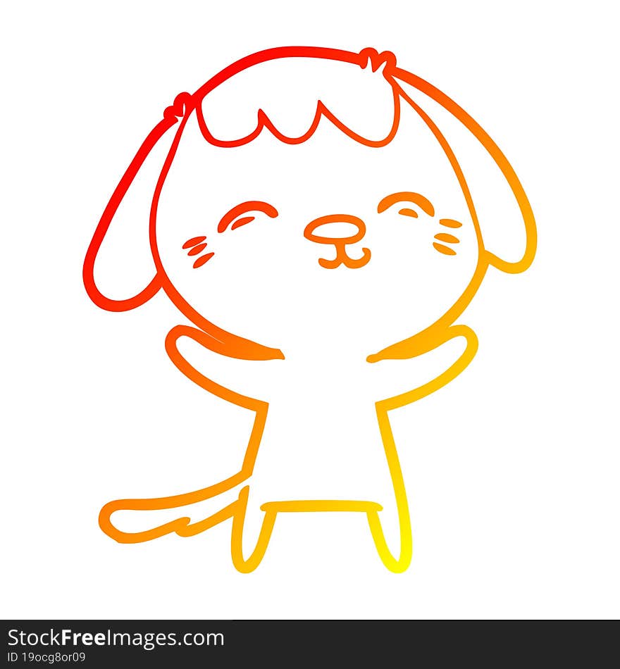 warm gradient line drawing of a happy cartoon dog