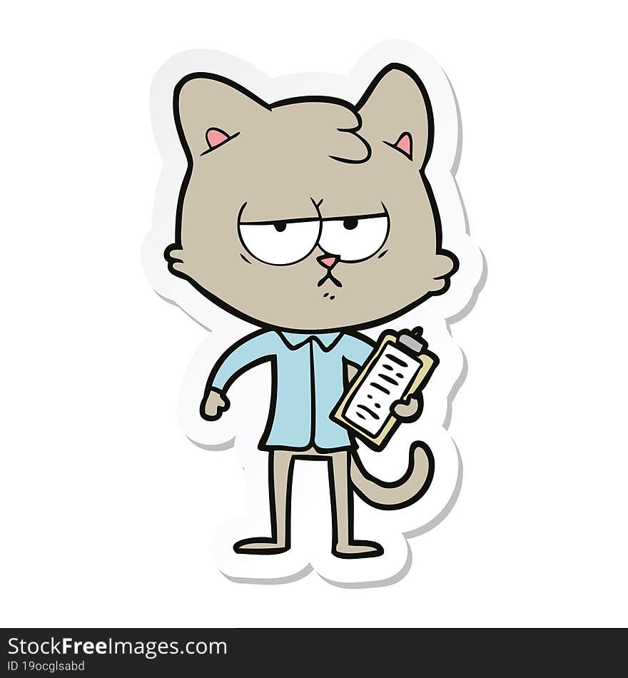 Sticker Of A Bored Cartoon Cat Taking Survey