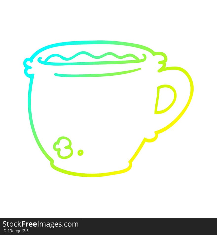 cold gradient line drawing of a cartoon hot cup of coffee