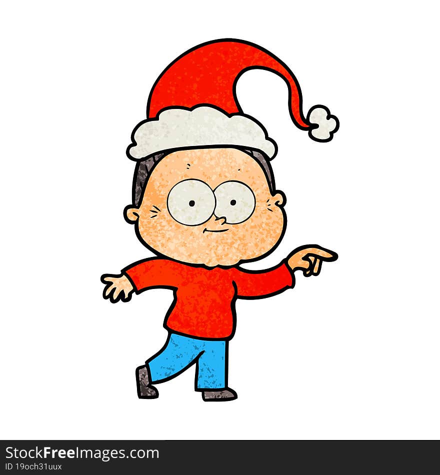 textured cartoon of a happy old woman wearing santa hat