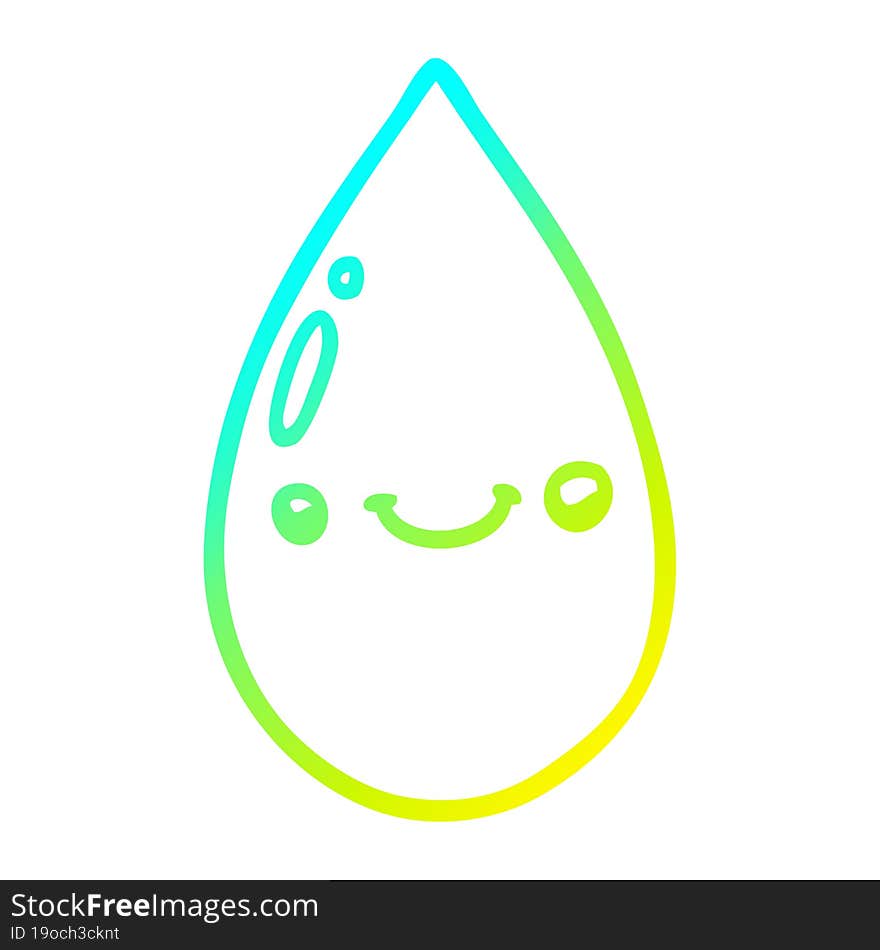 cold gradient line drawing of a cartoon cute raindrop