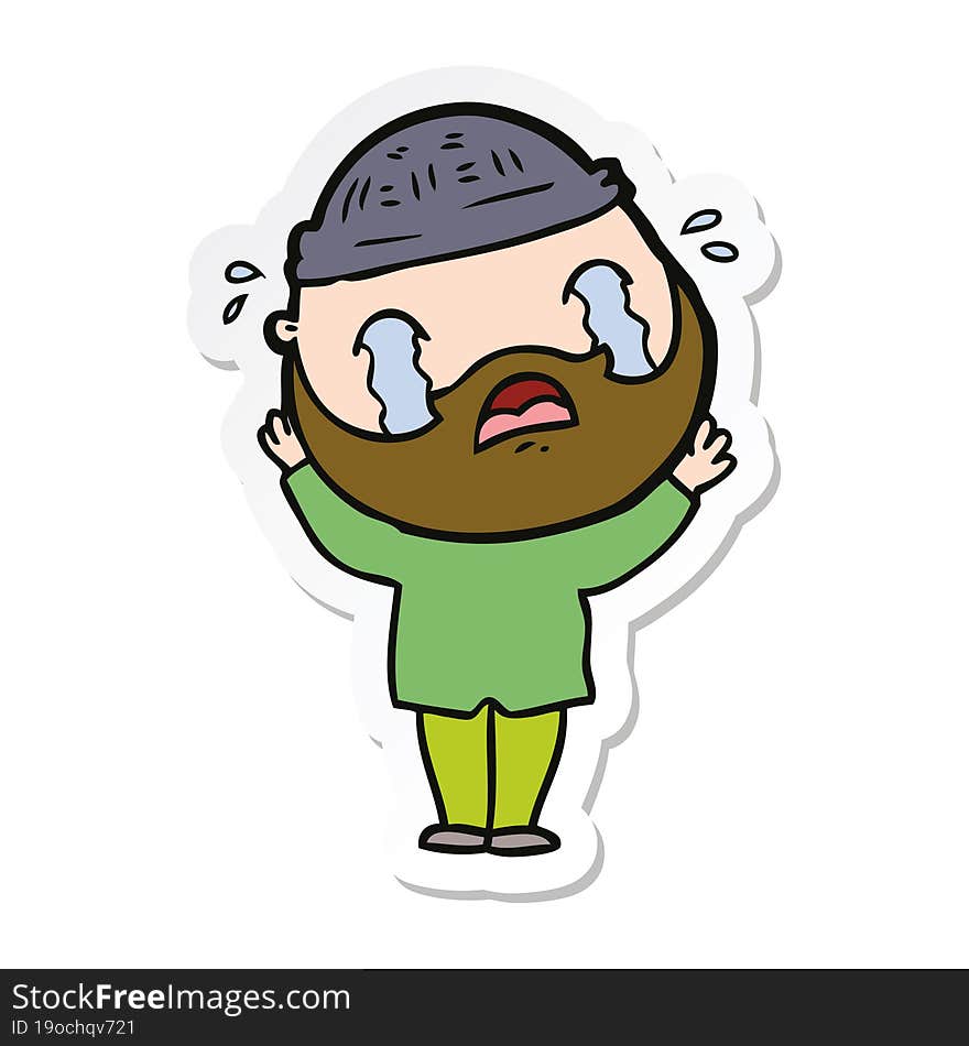 Sticker Of A Cartoon Bearded Man Crying