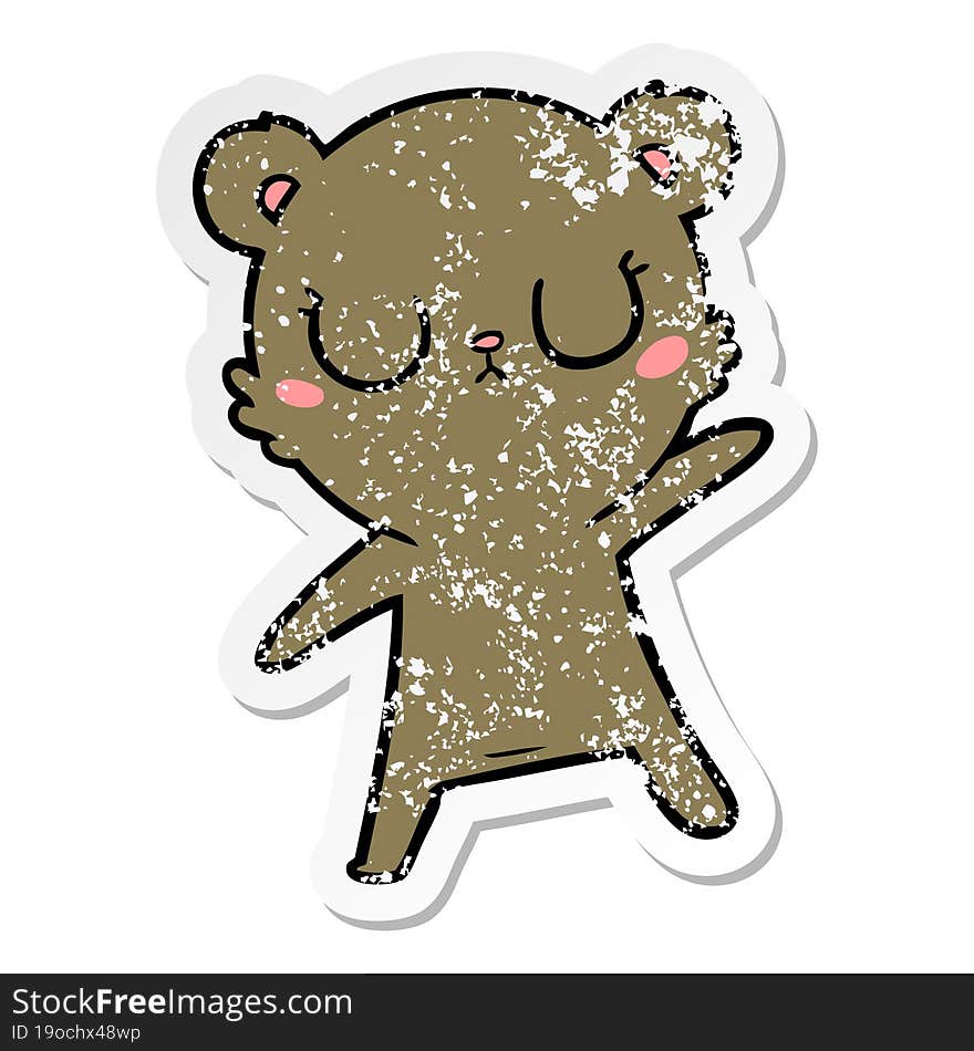 Distressed Sticker Of A Peaceful Cartoon Bear