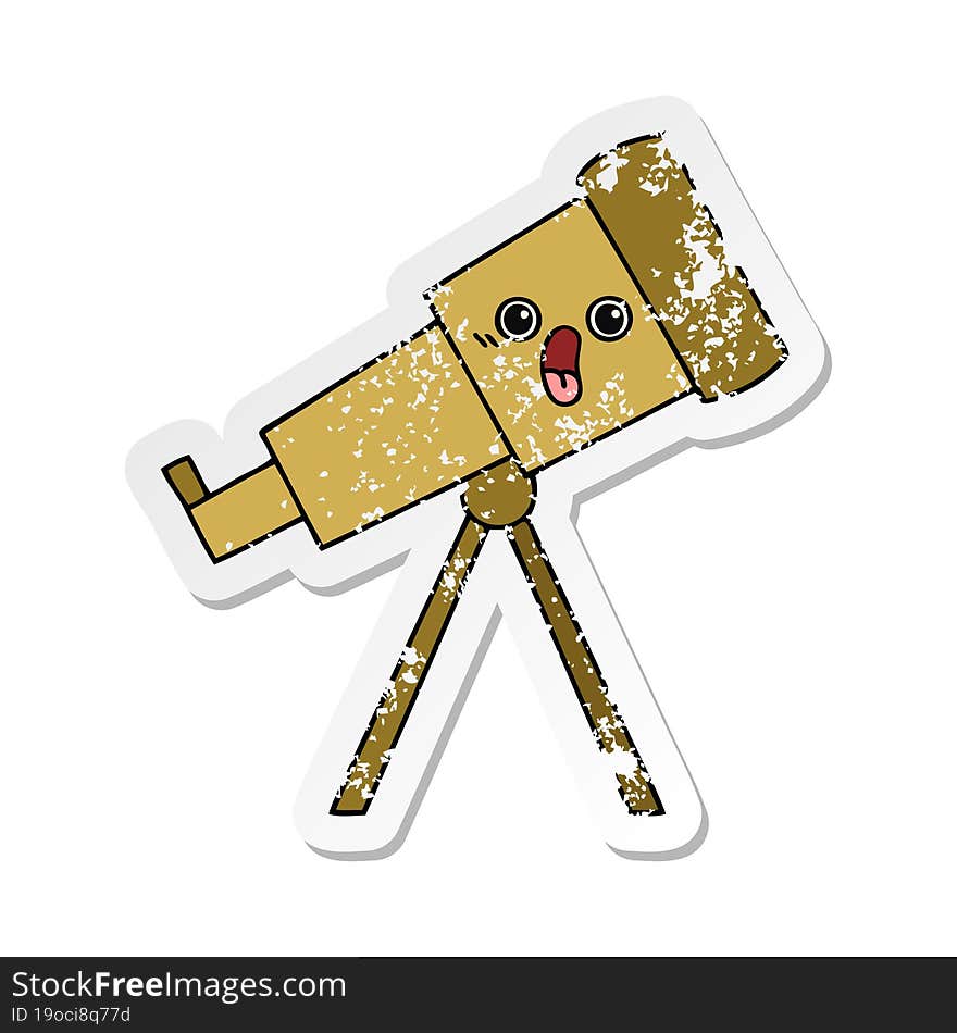 distressed sticker of a cute cartoon telescope