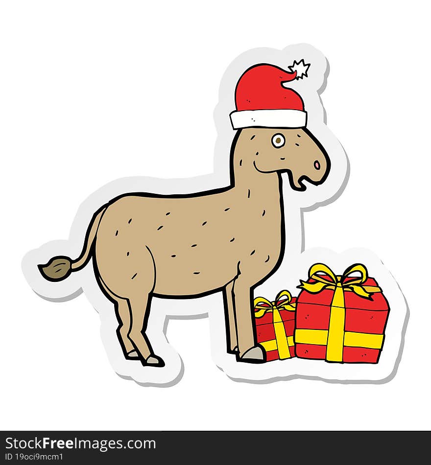 sticker of a cartoon christmas donkey