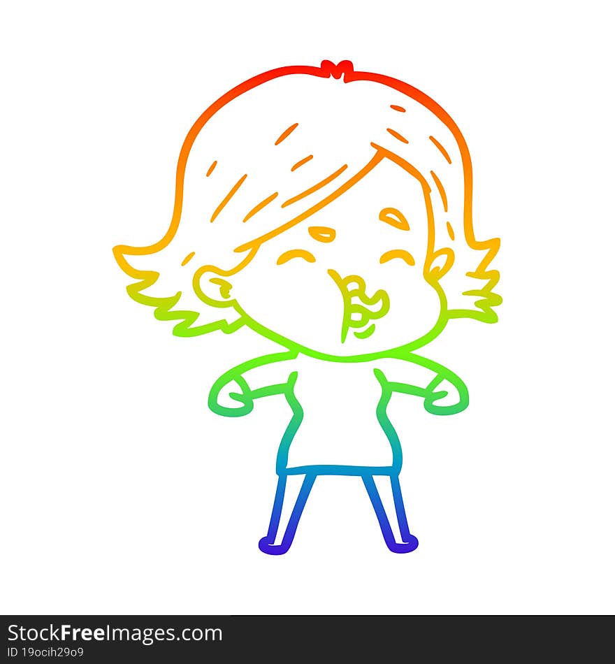 rainbow gradient line drawing of a cartoon girl pulling face