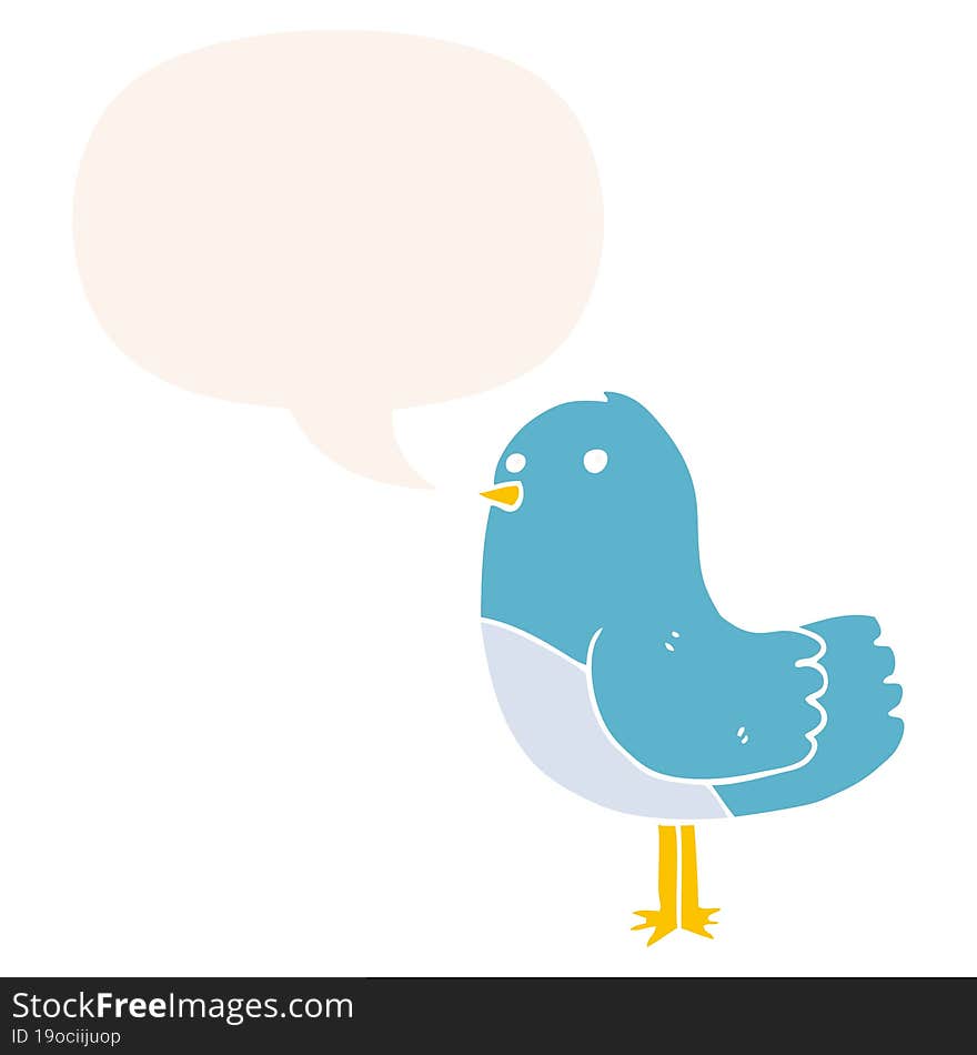 cartoon bird and speech bubble in retro style