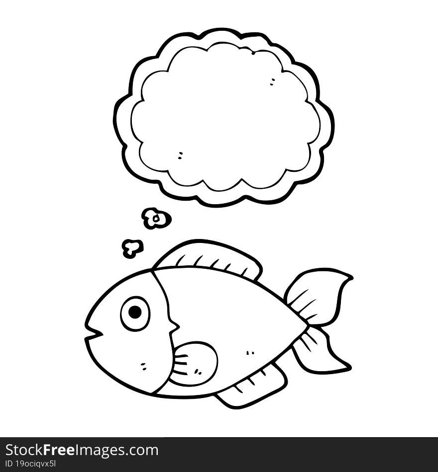 freehand drawn thought bubble cartoon fish