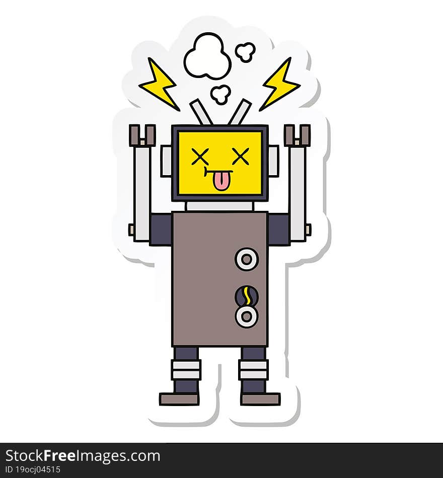 sticker of a cute cartoon malfunctioning robot