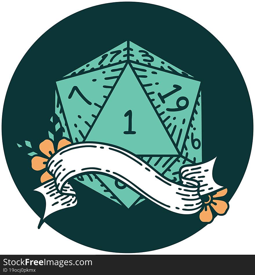 natural one d20 dice roll icon