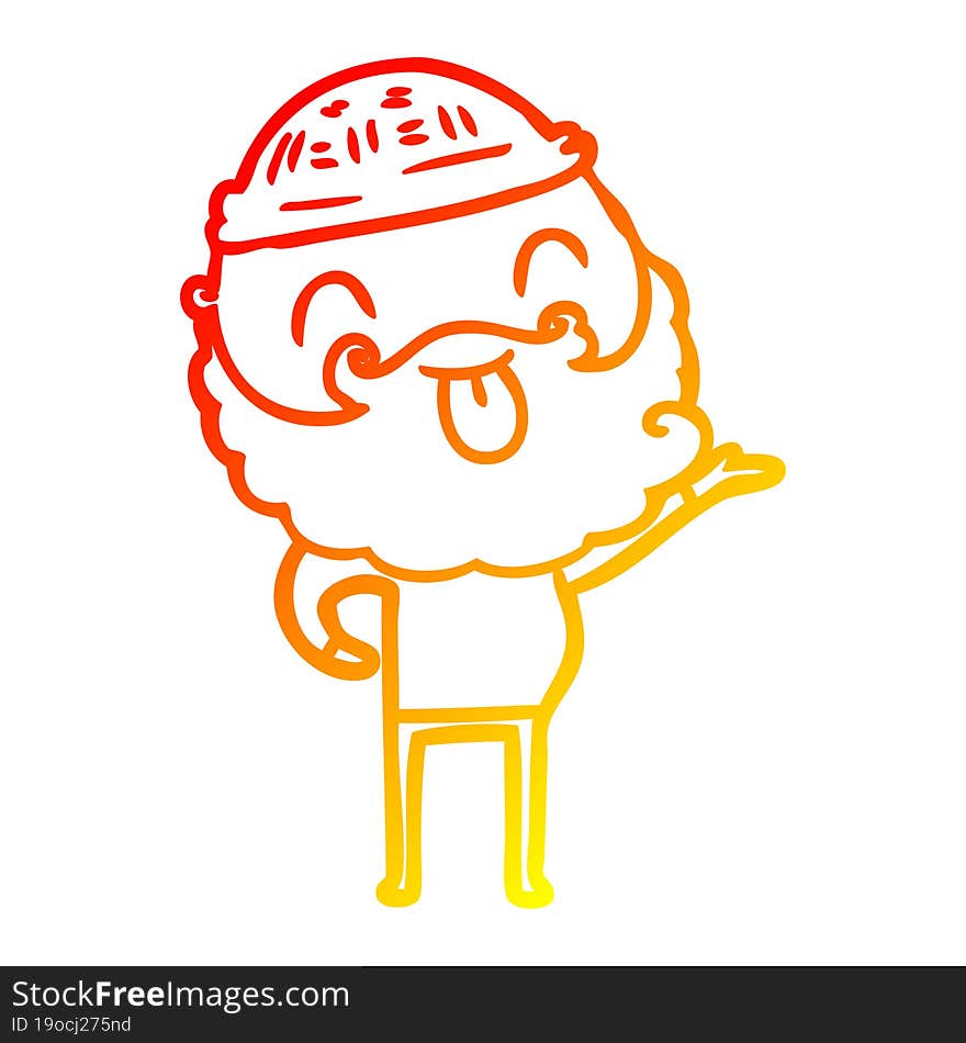 warm gradient line drawing man with beard sticking out tongue