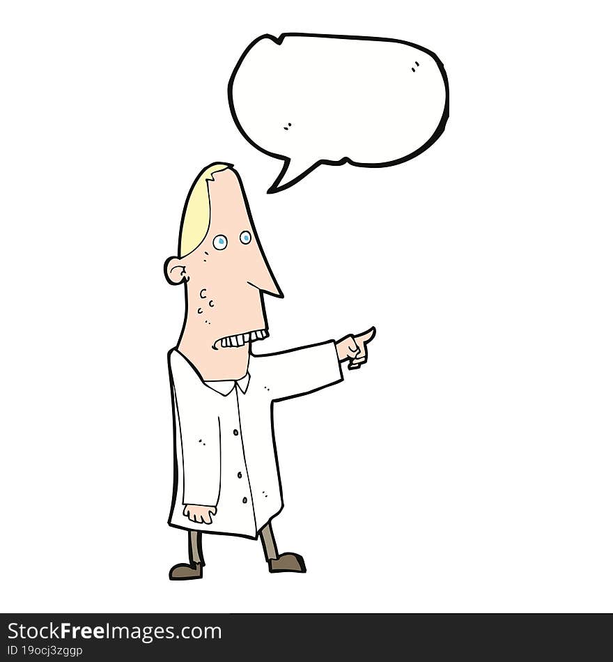 cartoon ugly man pointing with speech bubble