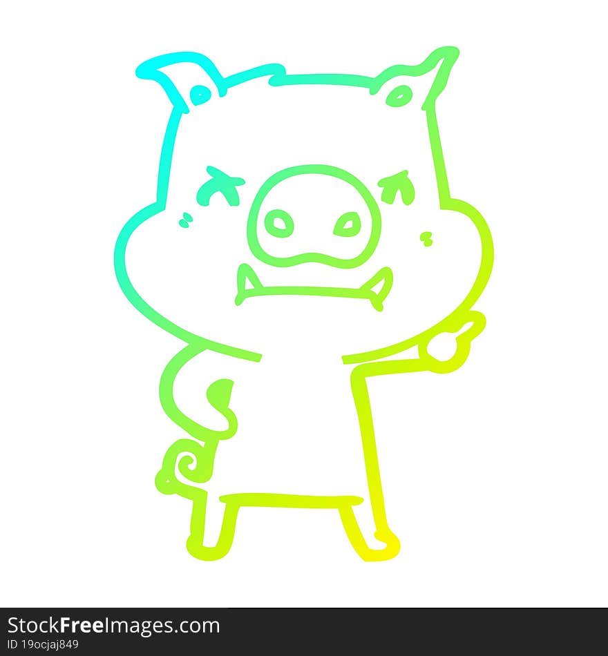 cold gradient line drawing of a angry cartoon pig