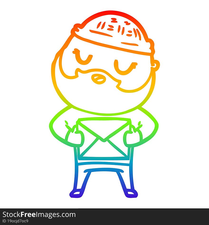 rainbow gradient line drawing cartoon man with beard