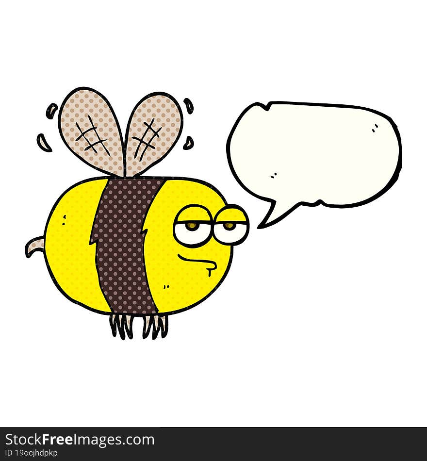 freehand drawn comic book speech bubble cartoon unhappy bee