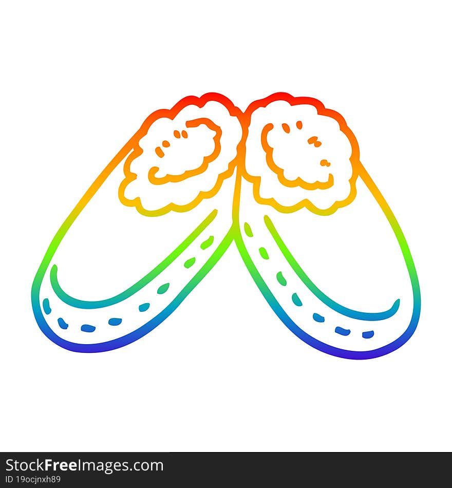 rainbow gradient line drawing of a cartoon purple slippers